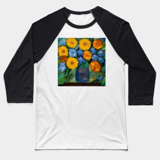 Some vintage style sunflower In blue and silver vase Baseball T-Shirt